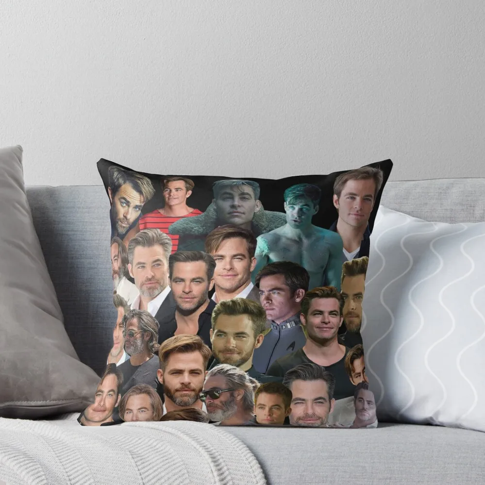

chris pine photo collage Throw Pillow Sofa Cushions Covers christmas ornaments 2024 pillowcases for sofa cushions Sofa Cushions