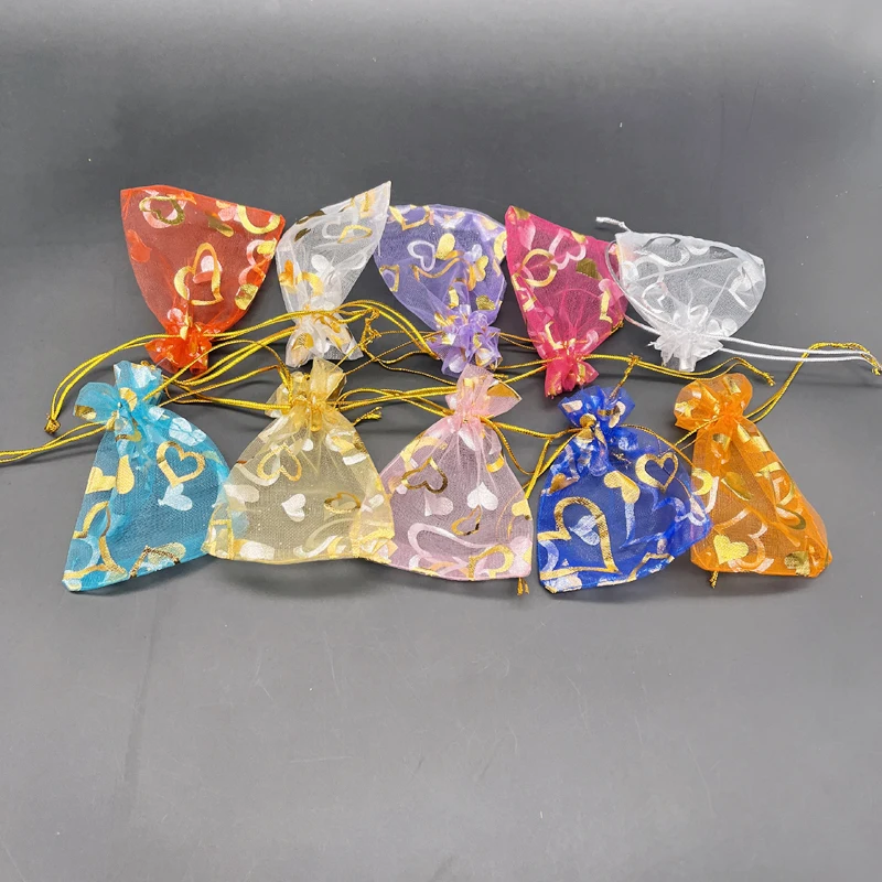 

100pcs Heart Gift Bags Love Storage Bag Mesh Gift Bag for Christmas Gift Pouches Small Drawstring Packaging Bags Organza Sachet