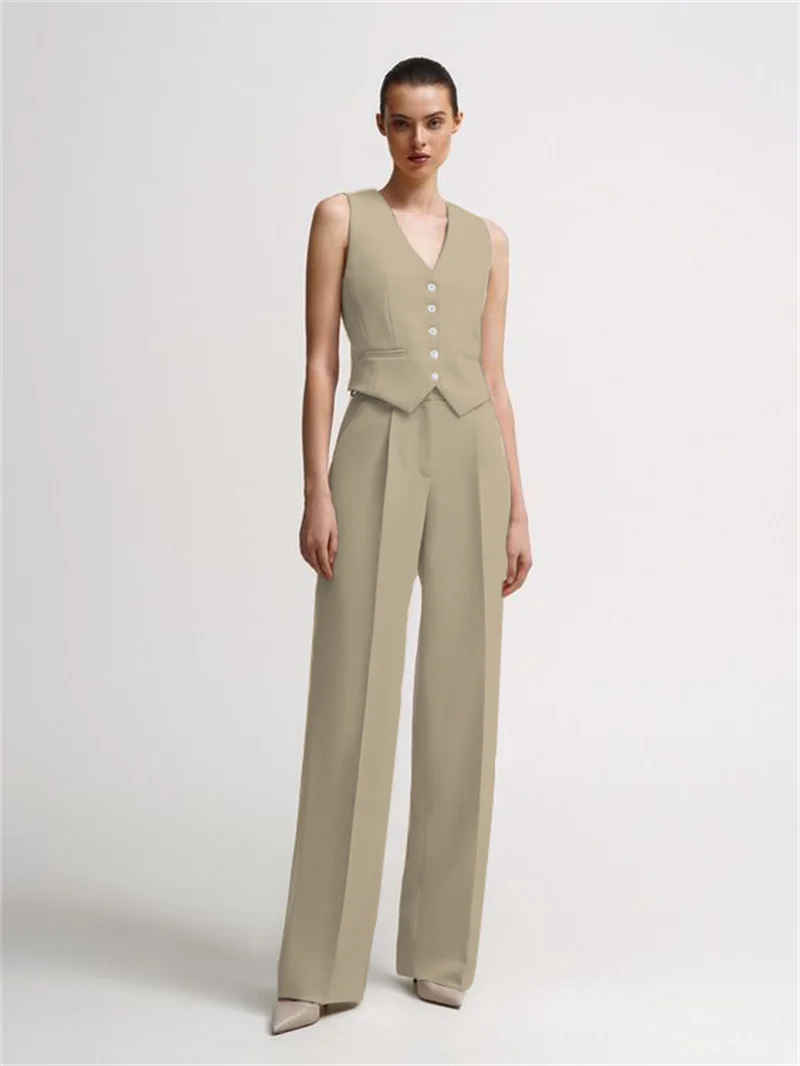 Women's 2-piece suit vest and trousers set - Elegant casual vest and trousers set - the perfect choice for office and leisure