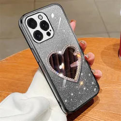 Plating Gradient Glitter Heart Mirror Cover Case for OPPO Reno11F (1)