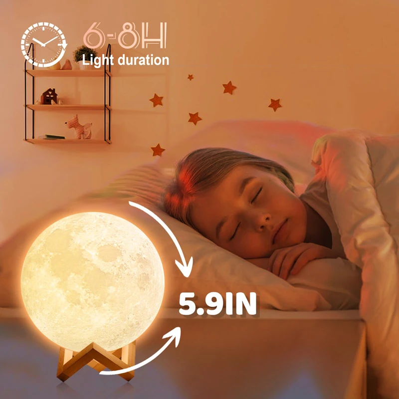 3D 프린팅 충전식 달 모양 램프 16가지 색상 터치 및 리모컨 LED 수면등 침실 장 생일 선물