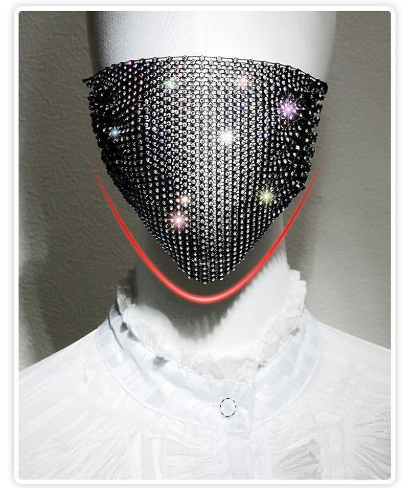 Fashion Jewelry Mask Shiny Rhinestone Mask Face Decoration Jewelry Bling Elasticity & Face Handkerchief Party Halloween Cosplay