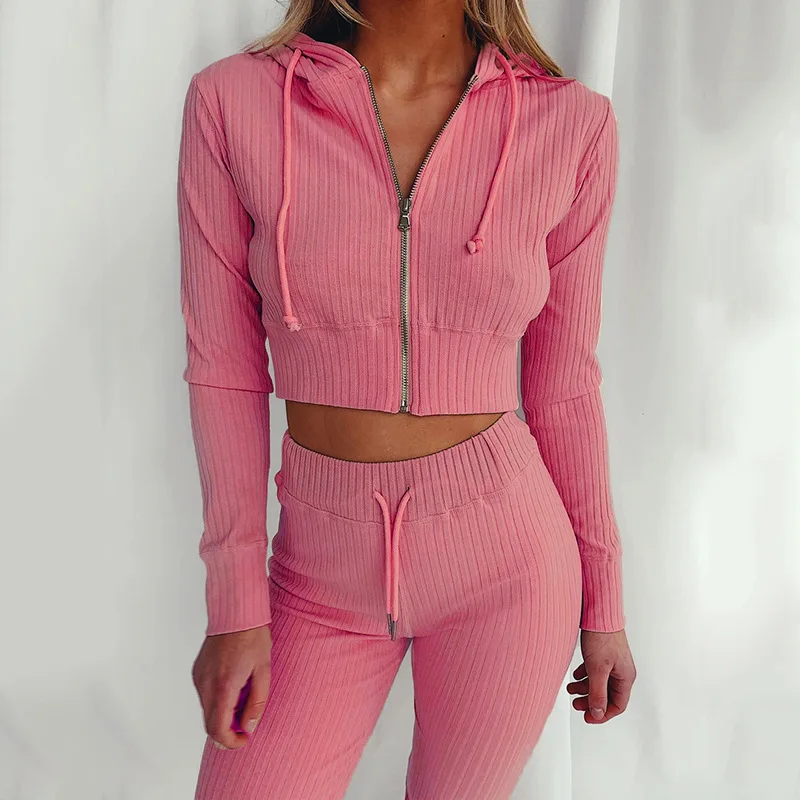 

2023 Spring Solid Color Women's Zipper Hoodie Set New Casual Hooded Cardigan Fashion Sports Set for Women S-2XL