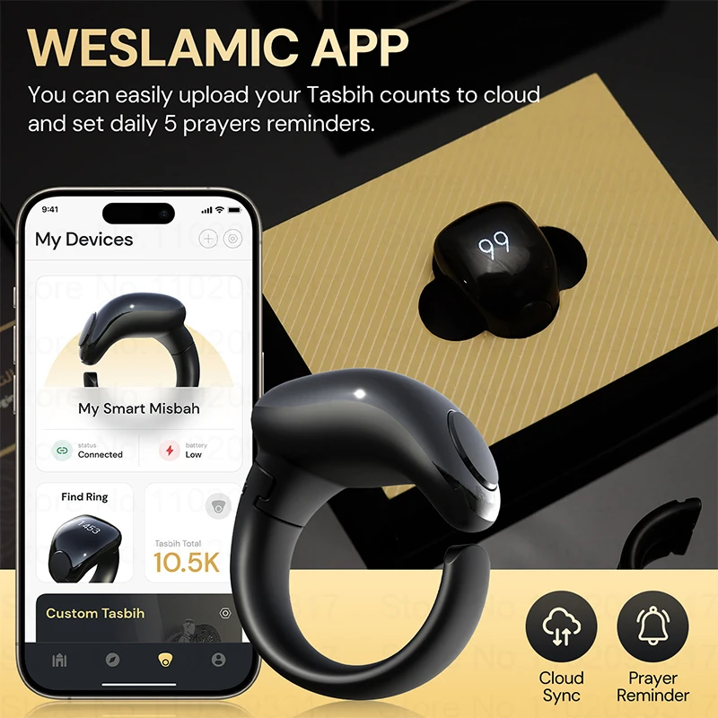 Smart Tasbih Zikr Ring Misbah Praise Tally Digital Counter for Muslims Prayer Reminder Wireless Magnetic Charging Waterproof 4