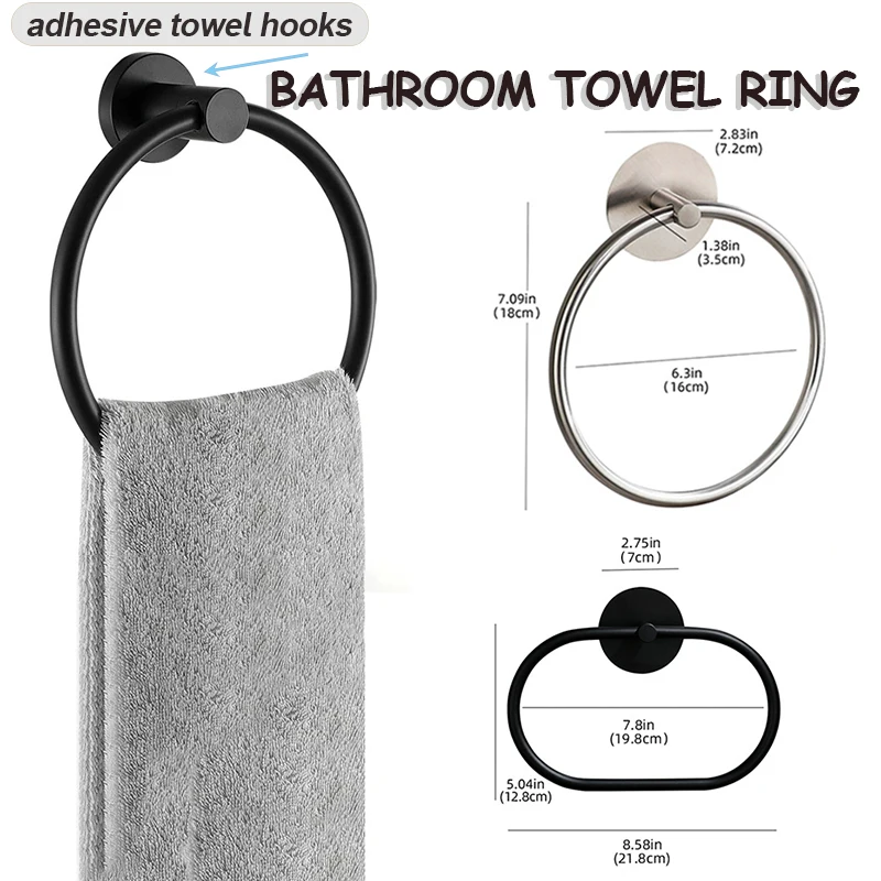 Bathroom Stainless Steel Towel Ring Self-Adhesive Towel Hooks Ring Rail Bars Hanging Racks Kitchen Bathroom Storage Accessories bathroom towel ring