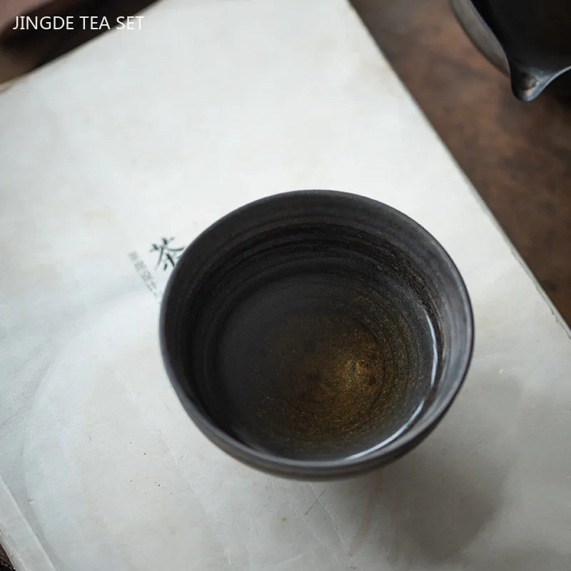 1pc Retro Iron Glaze Tea Cup Japanese Rough Pottery Handmade Tea Set Personal Single Cup Custom Portable Ceramic Master Cup