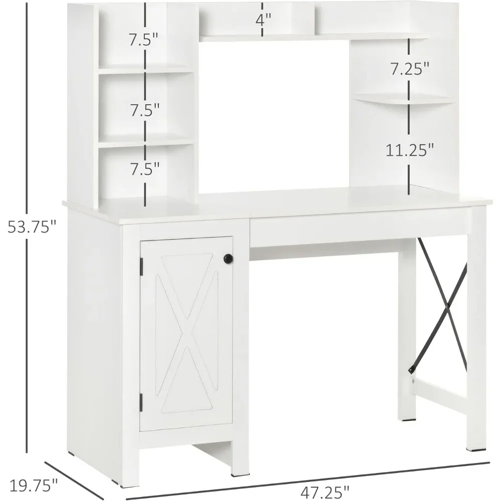 Farmhouse Computer Desk with Hutch and Cabinet, Home Office Desk with Storage, for Study, White 3
