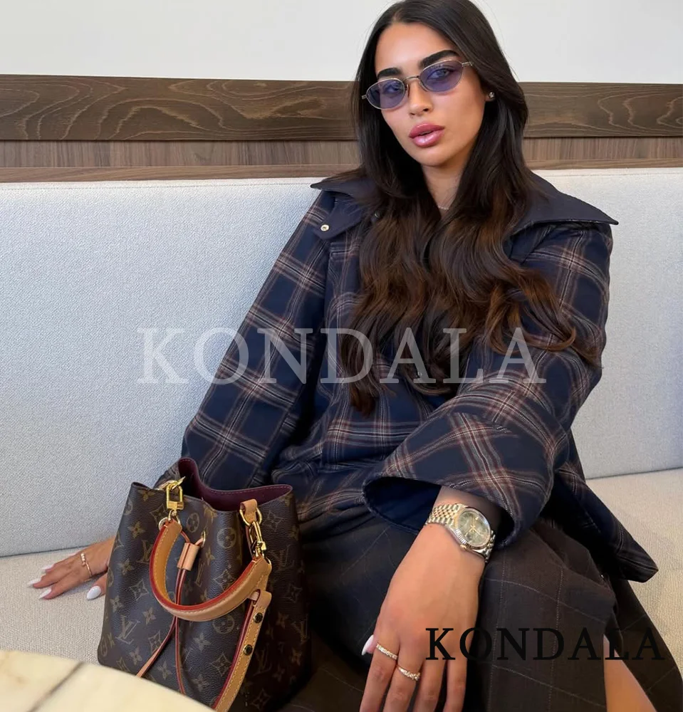 Veste à capuche à carreaux tendance KONDALA pour femme, veste ample à boutons, mode printemps-automne 2026, décontractée, pour le travail, veste pour femme