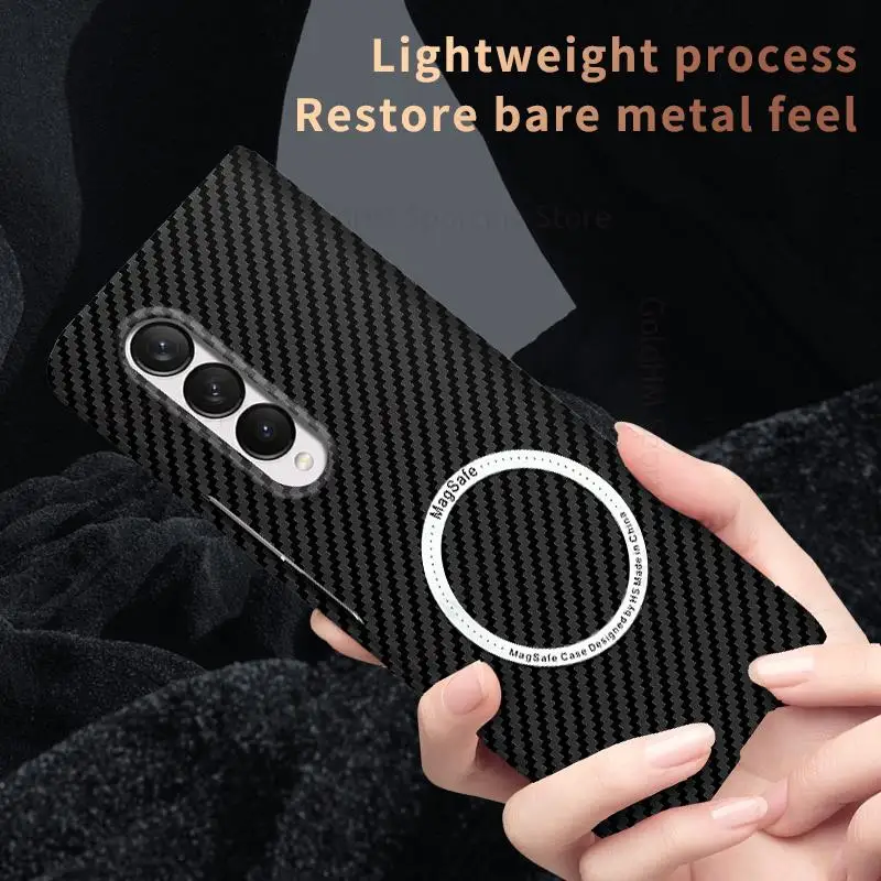 For Magsafe Magnetic Wireless Charging Carbon Fiber Texture Case For Samsung Z Fold Galaxy 4 3 5G Matte Thin PC Hard Back Cover