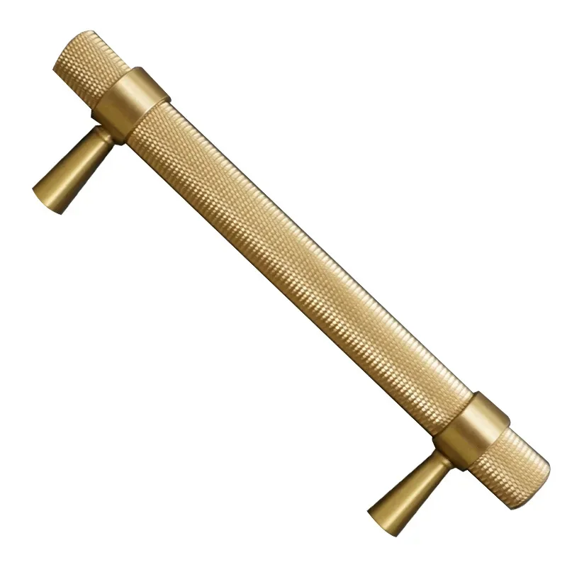Furniture Handles Long Knurled Kitchen Cabinet Door Drawer Pulls Solid Brass T Bar for Bedroom Wardrobe