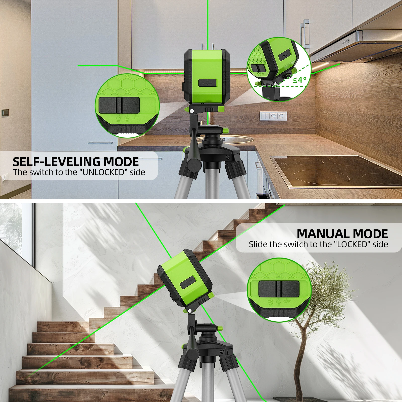 360 Self-Leveling Laser Level With Cross Lines - For Picture Hanging & DIY Projects