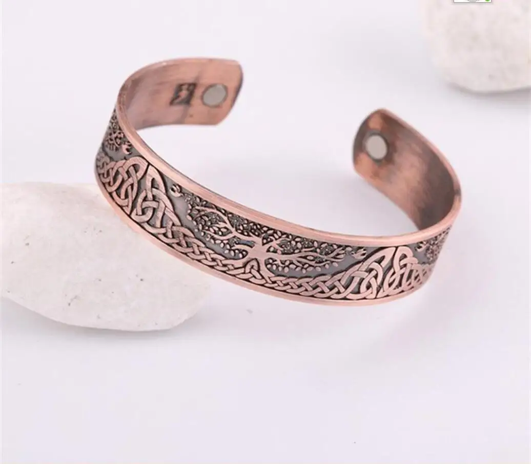 1PC Viking  Health Bracelets Tree Of Life Luck Knot Runes Trinity Magnetic Cuff Bangles Women Men Adjustable Bracelet F1093