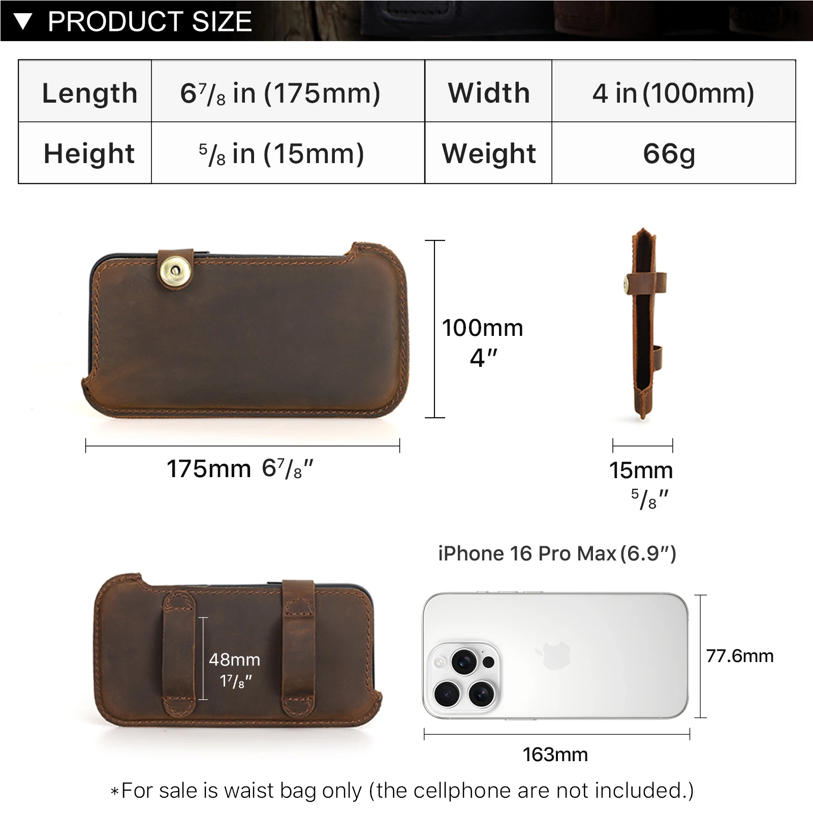 Genuine Leather Men's Phone Holster - Versatile Waist Bag