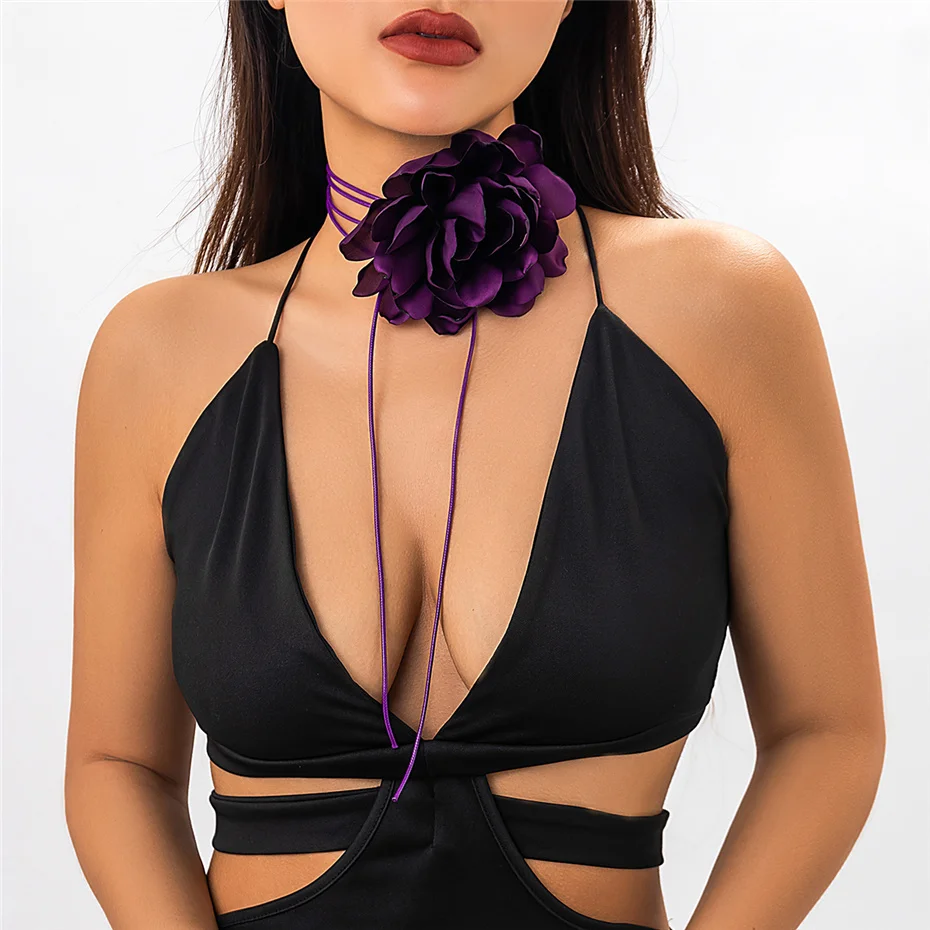 Ingemark Übertriebene große Rosen-Blumen-Halskette für Frauen, Mi, Braut, Gothic, Kpop, verstellbare Schleife, Kette, Y2K-Accessoires, Neu – Detail 21