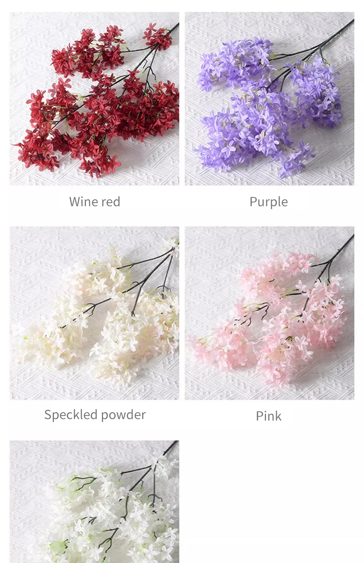 Description Picture 4 of itemArtificial Lilac Silk Cloth Home Hotel Ceiling Wedding Road Flower Arch Decoration Cross Long Branches Cherry Blossom