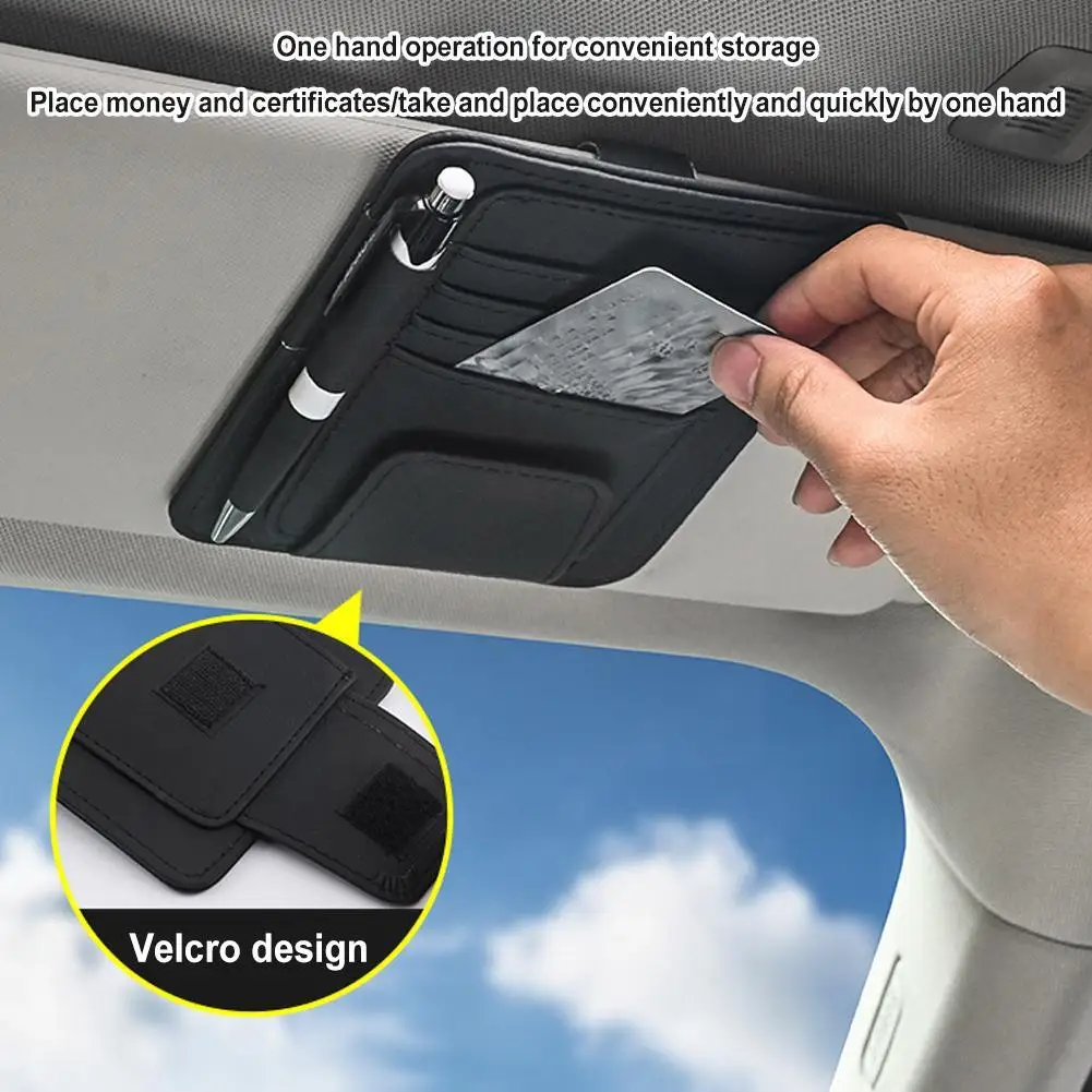 Car Sun Visor Organizer Multi-Pocket Leather Sunglasses Holder Storage Card Holder Card IC Glasses Clip Sunshade Bag
