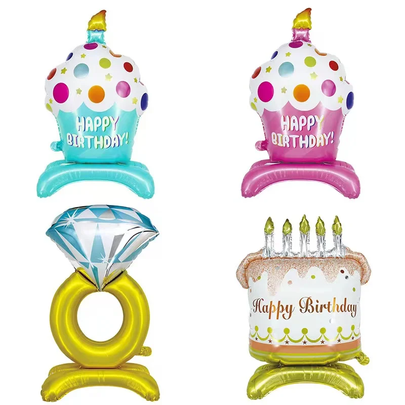 Neue blaue Pulver stehende Kerze Kuchen Ehering Aluminiumfolie Ballon Basis Tasse Kuchen Baby Geburtstag Babyshower Party Dekoration – Detail 6