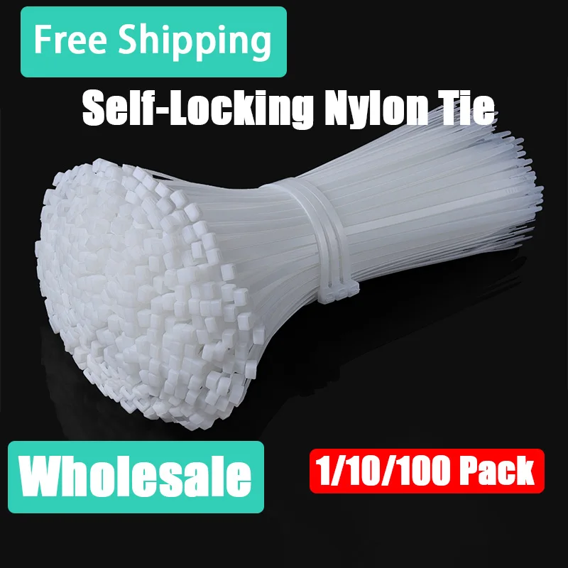 Self Locking White Nylon Cabo Tie Cabo Tie Anel de Fixação Zip Wraps Strap 3×100 3×150 mm 3x 200 mm