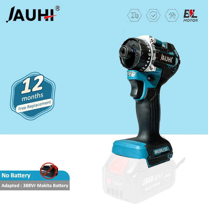 

JAUHI 20+1 Torque 280N.m Brushless Electric Screwdriver Rechargeable Cordless Electric Drill Screw Driver for Makita 18v Battery