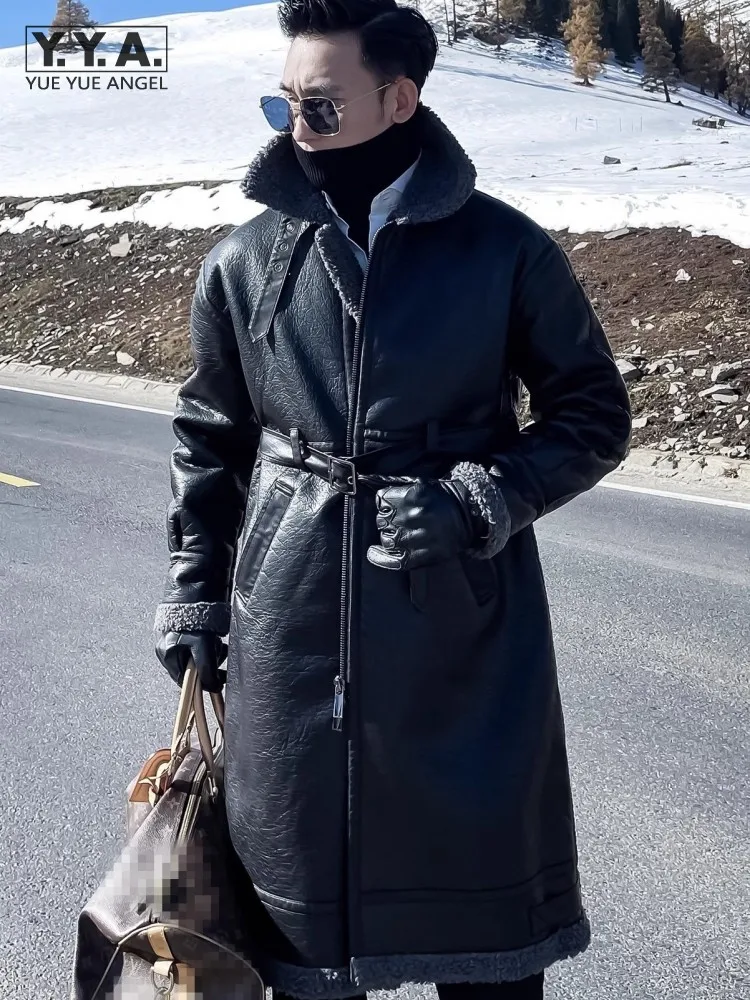 

Зимнее мужское длинное пальто из искусственного меха, утепленное, теплое, с воротником-стойкой, деловое, повседневное, искусственная кожа, искусственная кожа, зеркальная молния