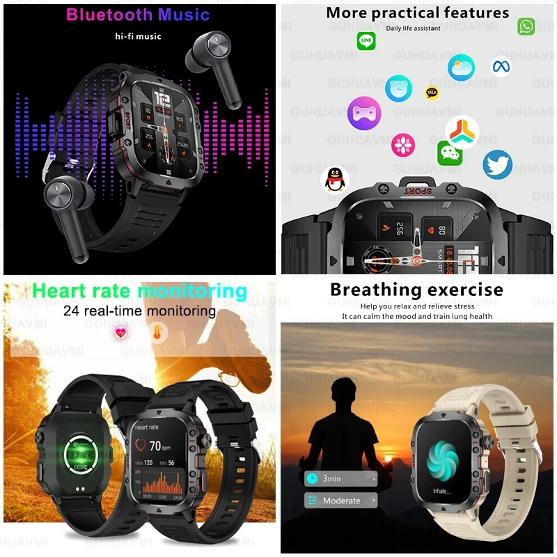 Smart Watch Men Rugged Durable 1.96 \'\' HD Display Bluetooth Call 420mah Blood Pressure 3ATM Sport Smart Watch For Huawei Xiaomi