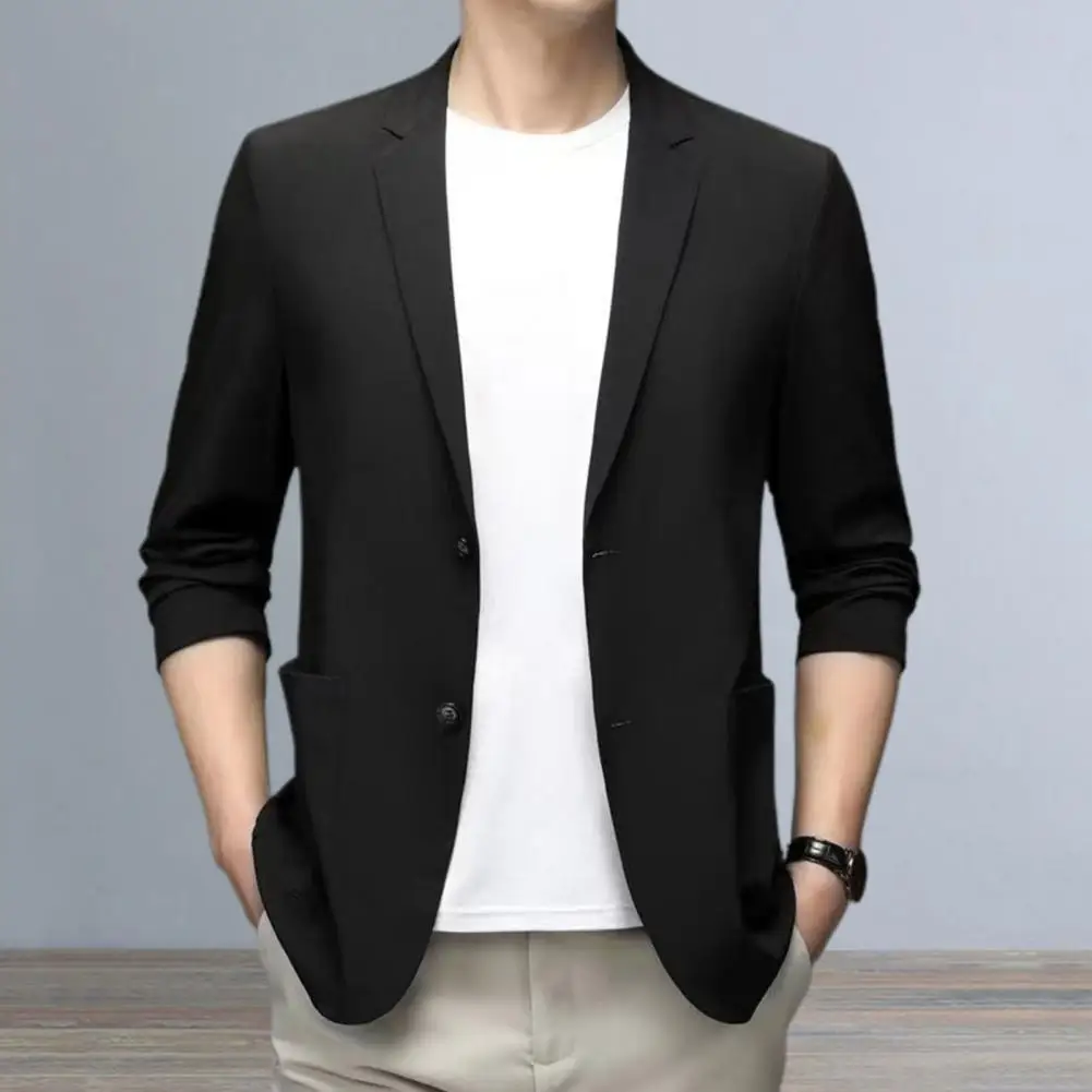 

Long Sleeve Business Jacket Stylish Lapel Business Coat Double Buttoned Solid Color Men's Work Jacket Formal Summer Suit