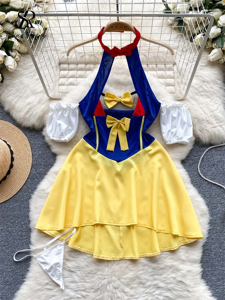 SINGREINY Coplay Cotume Erotic Prince Night Dre Women Bow Hollow Out Nightwear Off the Shoulder Lingerie Sexy_voghion.com