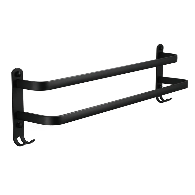 Black Space Aluminum Towel Rack Toilet Hanging Pole Hanging Towel Rack Three Layer Hanging Pole Without Punching