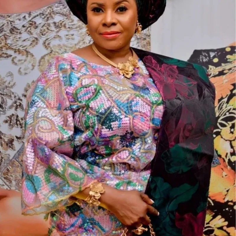 

African New Design Printing Lace Fabric 2023 High Quality Nigerian Sequined Tulle Mesh Fabric For Party Dress Sewing