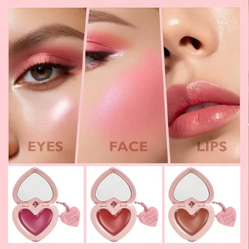 Heart Shaped Cream Blush Lip Cheek Contour Brighten Waterproof Long Lasting Silky Smooth Mirror Tipsy Blush