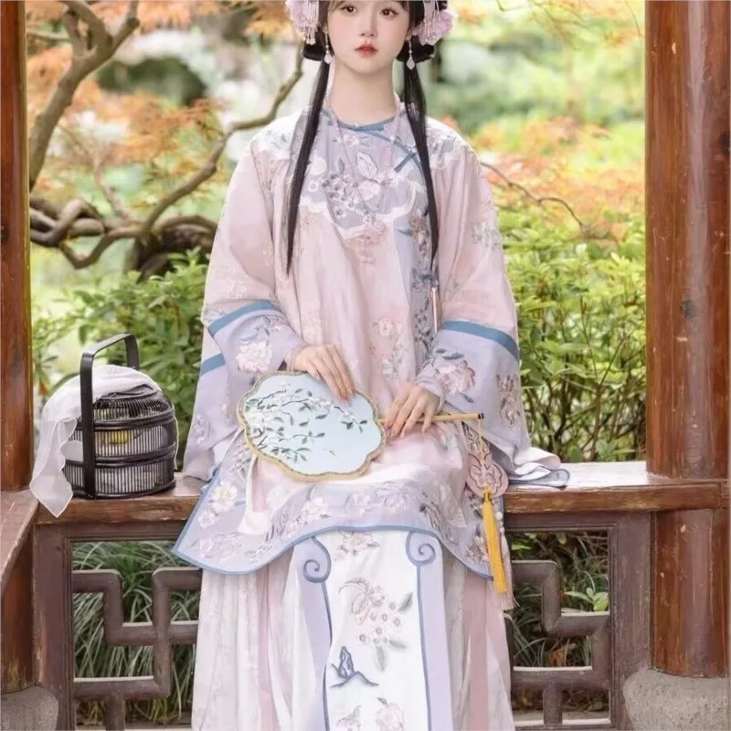 Han Clothing Women's Recovery Style Qing Shang Jin Young Grandma Printed Inverted Big Sleeve Clothes Suit
