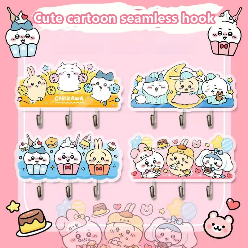 

Chiikawa Jiikawa Xiaoba Usachi дом, ванная, туалет без отверстий крючок, крепкий клей, милая Наклейка на стену без следов, подвесное полотенце