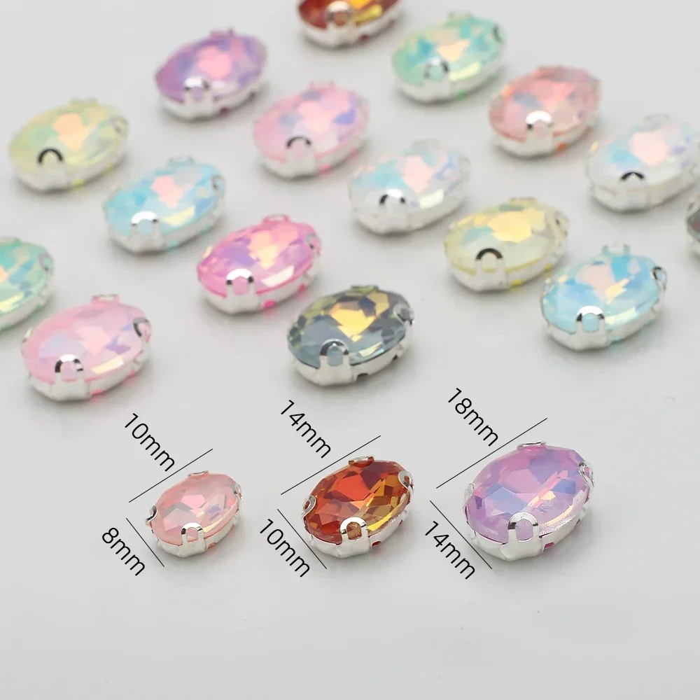 20Pcs 8x10mm 크리스탈 유리 실버 클로 타원형 라인 석 Strass 크리스탈 바느질 의류에 대 한 돌에 바느질 DIY 패브릭