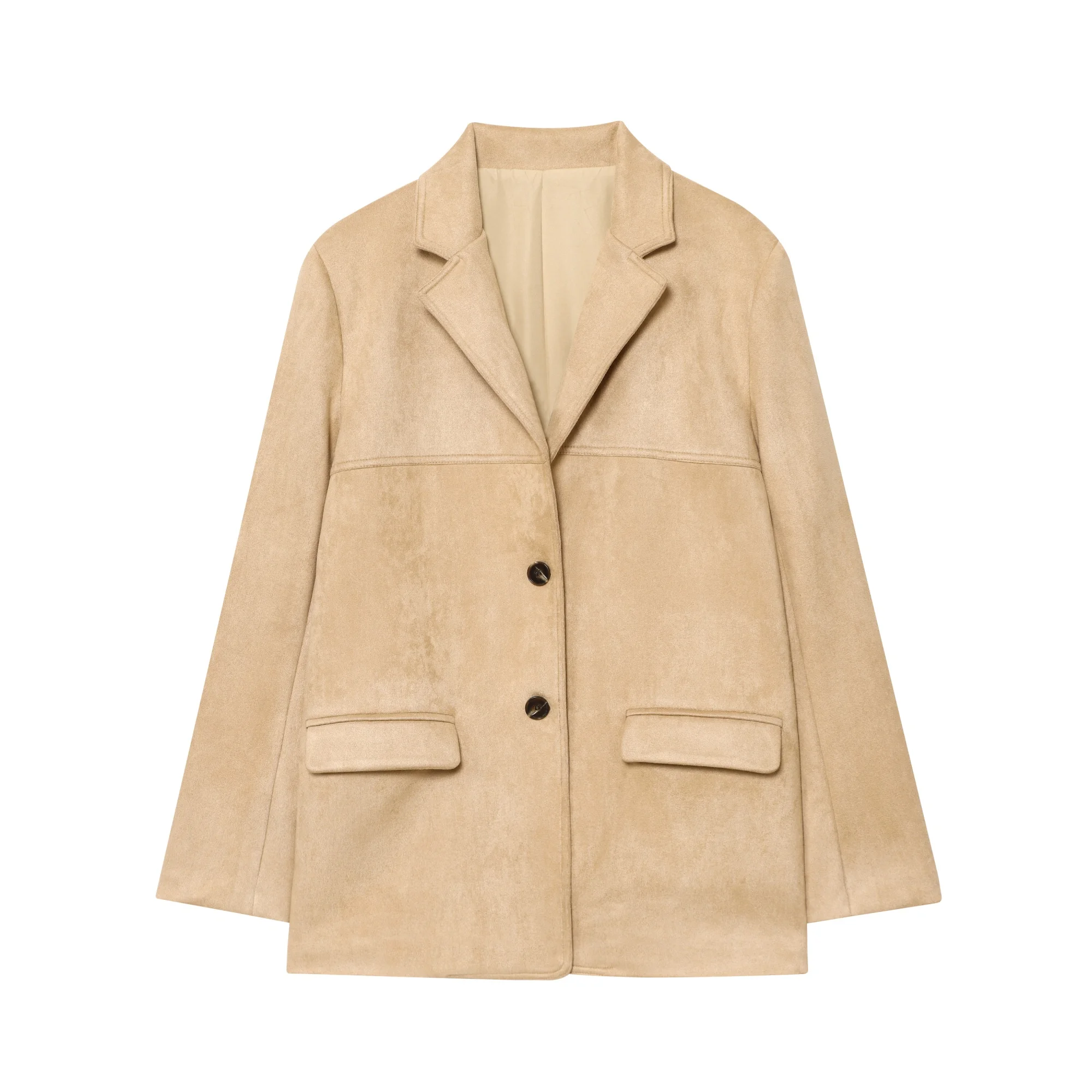 Women Suede Blazer Jacket New Women's Blazer Pockets Lapel Single-Breasted Back Slit Design Suitable Coats