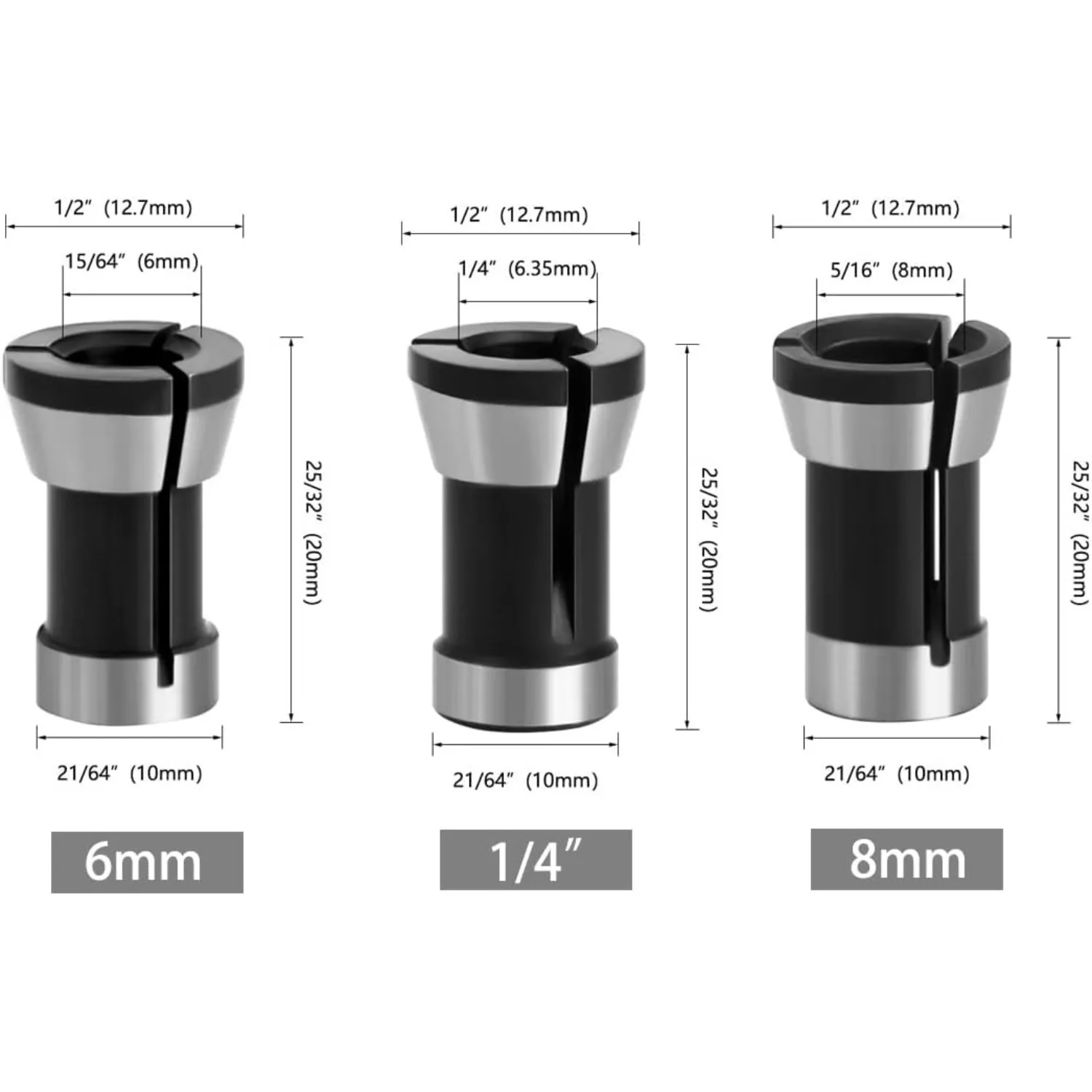 Trimmer Collet Adapter 3pcs High Precision For Engraving Trimming Machine