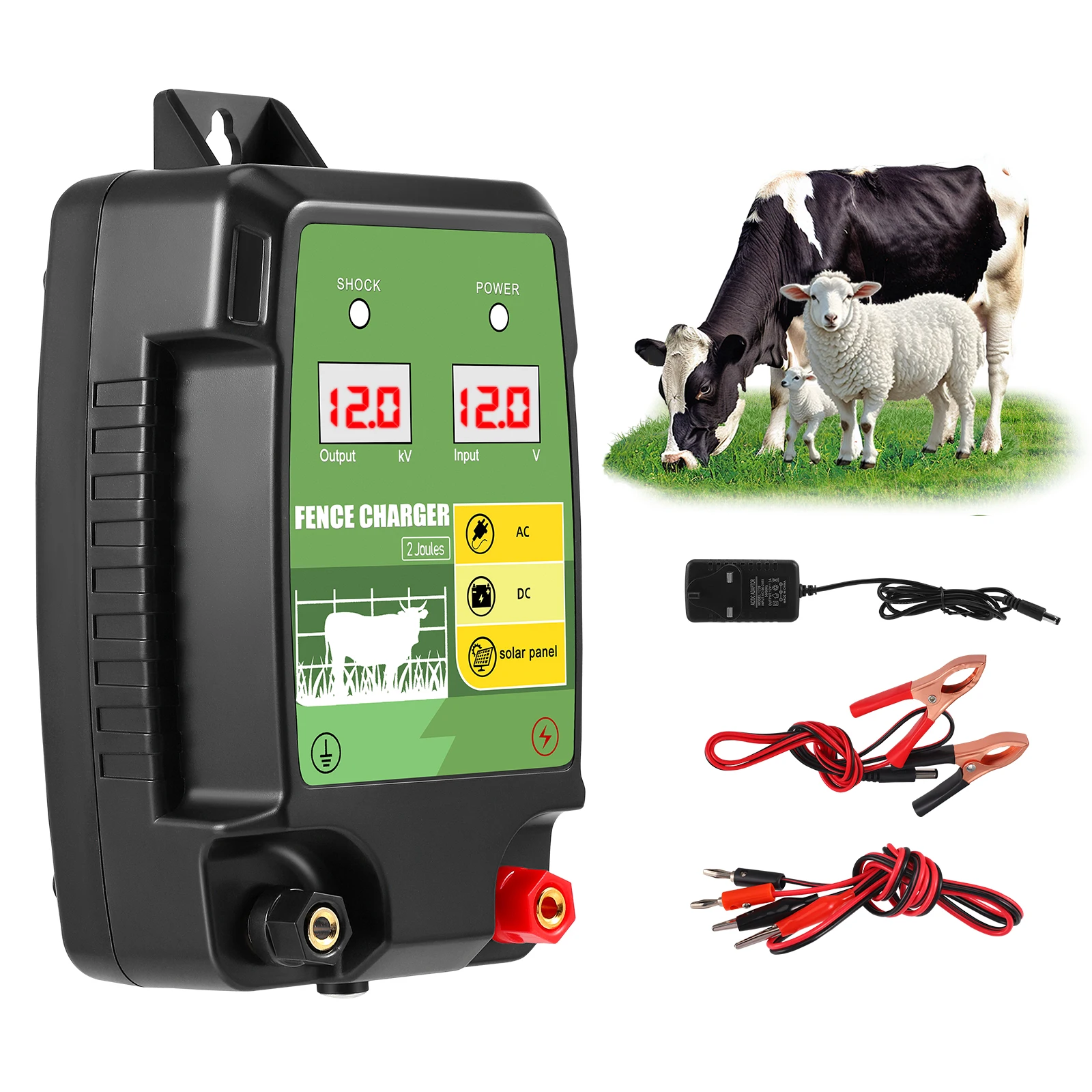 10KM Electric Fence Energizer 2 Joule With LCD Display 12V Energizer Controller for Farm Livestock Cows Cattle Horse 1