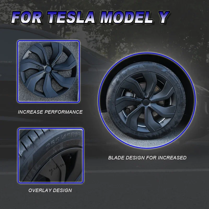 Wheel Hub Covers Caps 4PCS Hub Cap Performance Replacement Wheel Cap Automobile Hubcap Full Rim Cover Accessories For Tesla Model Y 19 Inch
