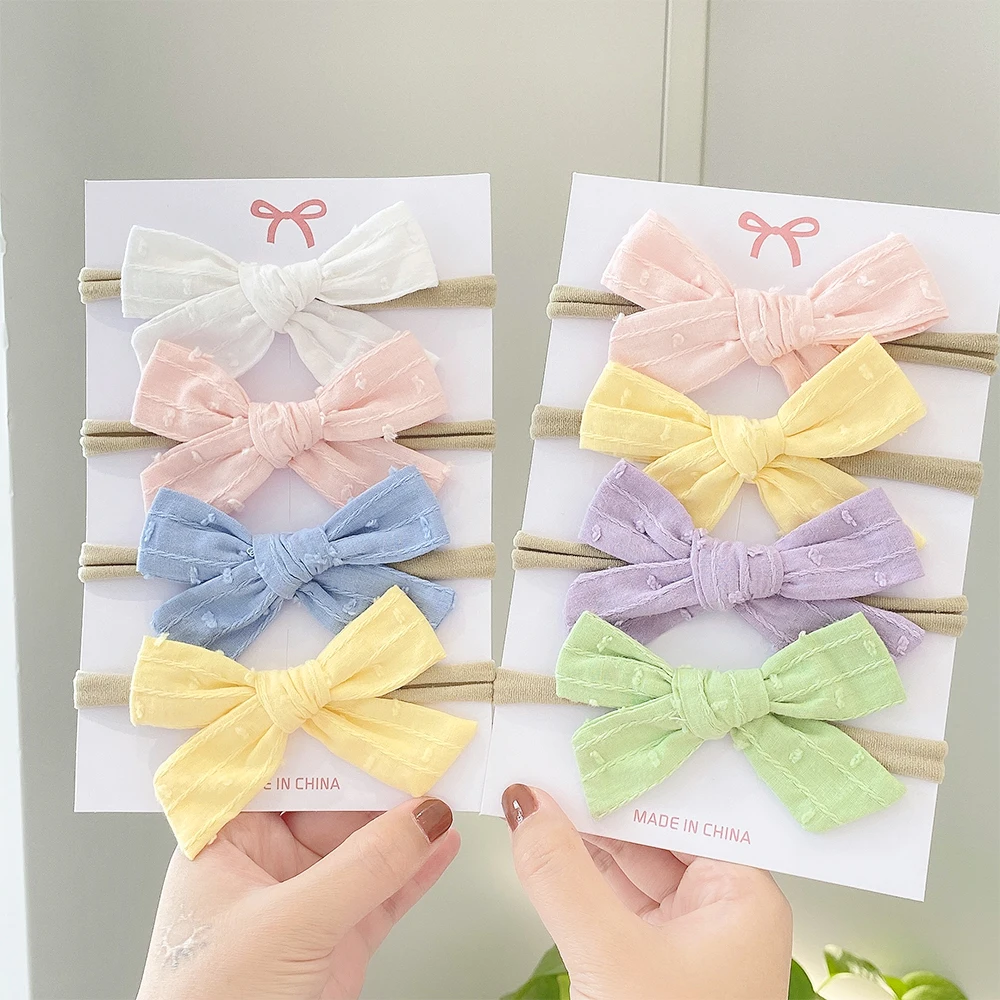 4Pcs/Set Candy Color Nylon Elastic Baby Girls Headband Bowknot Newborn Headbands Hair Bands Toddler Turban Kids Hair Accessories