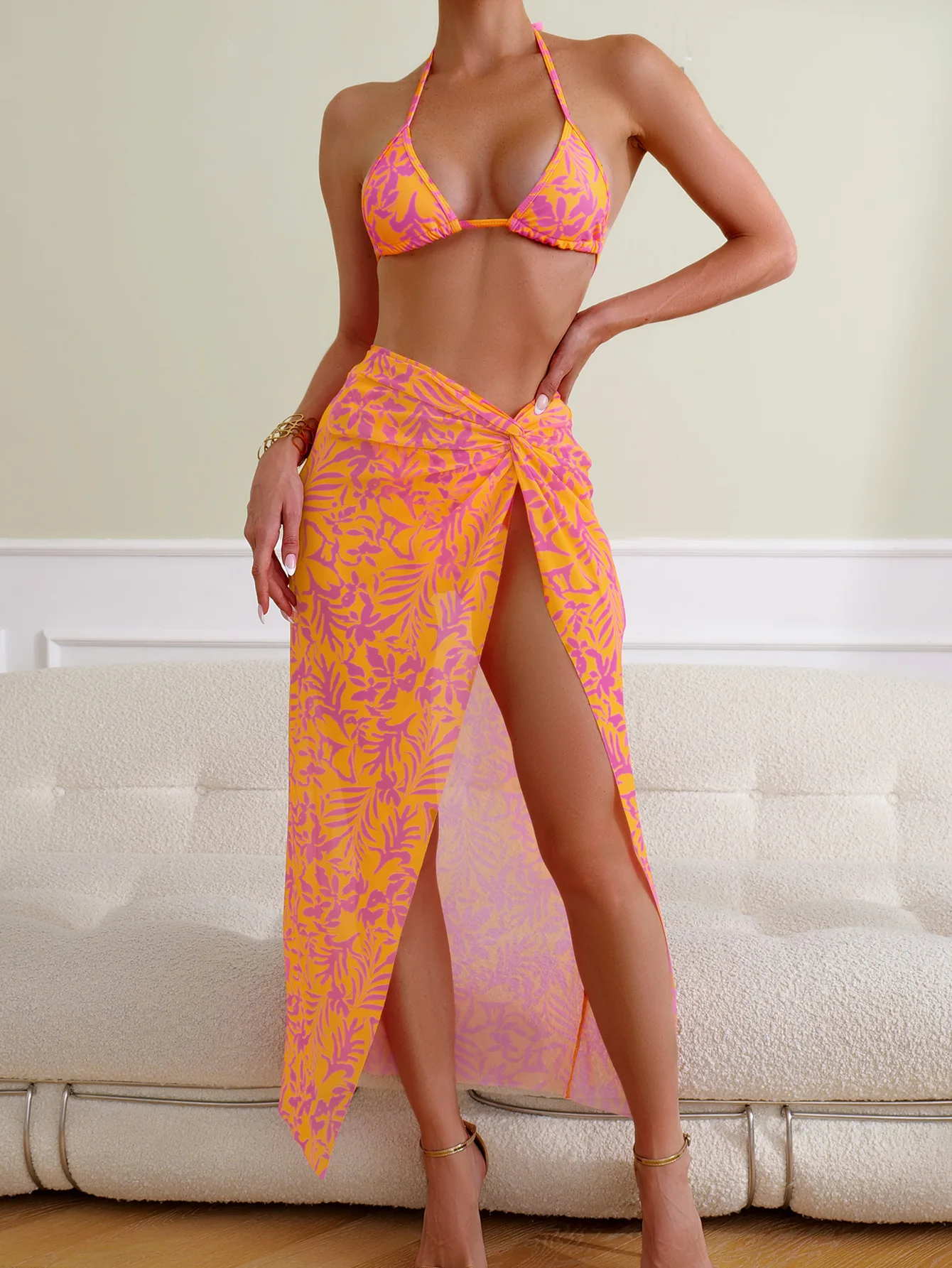 

2023 New Bikini Sexy Print Three Point Swimwear Amazon Print Sexy Swimwear