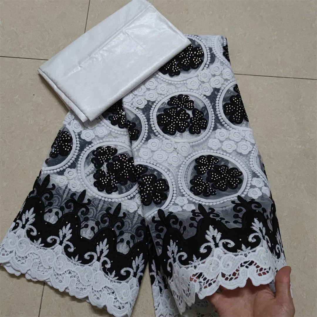 2022 High Quality African Lace Fabric With Stones African Embroidery Guipure Lace Fabric For Nigerian Net Lace Women Dress 