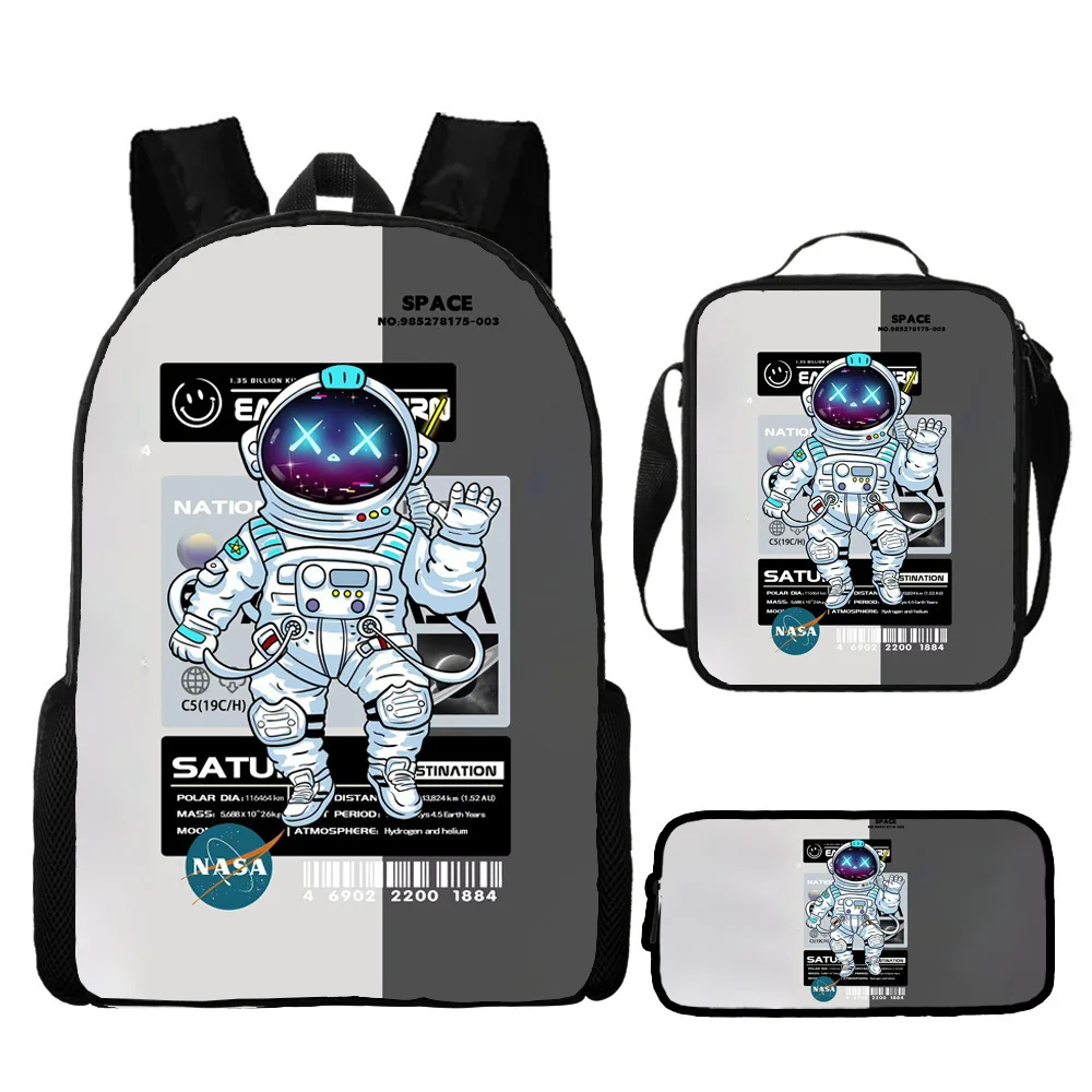 The Astronaut Spaceman Pattern Schoolbag Travel Backpack Lunch Bag Pencil Case set for Kids Students Large Capacity Backpack