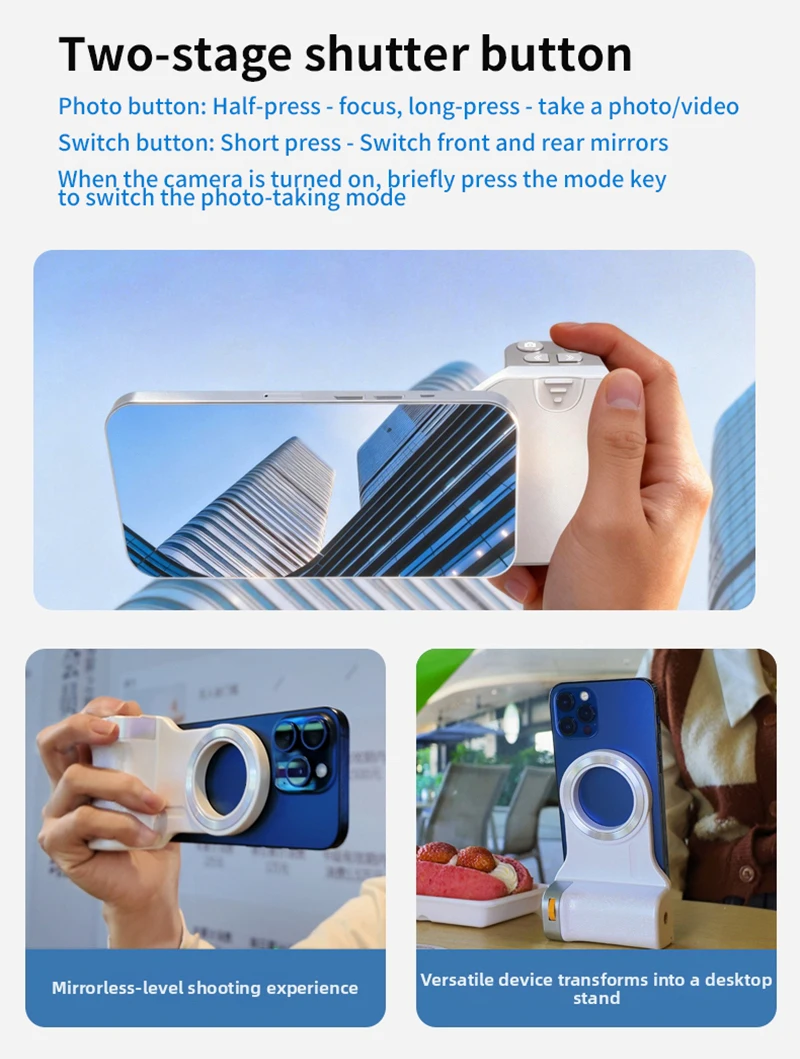 Magnetischer Bluetooth-Kameragriff mit Zoom, Auslöser, Aufhelllicht, Fernbedienung und tragbarer Handy-Stabilisator_voghion.com
