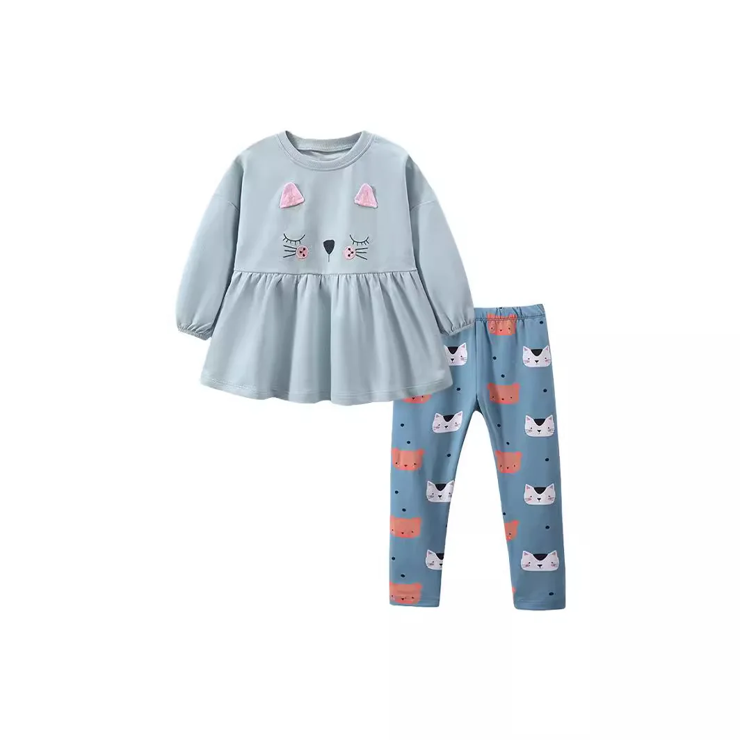 2Pcs New Autumn Cute Clothes for Kids Lovely Children's Clothing Baby Girls Cotton Cat T shirts+Pants Sets