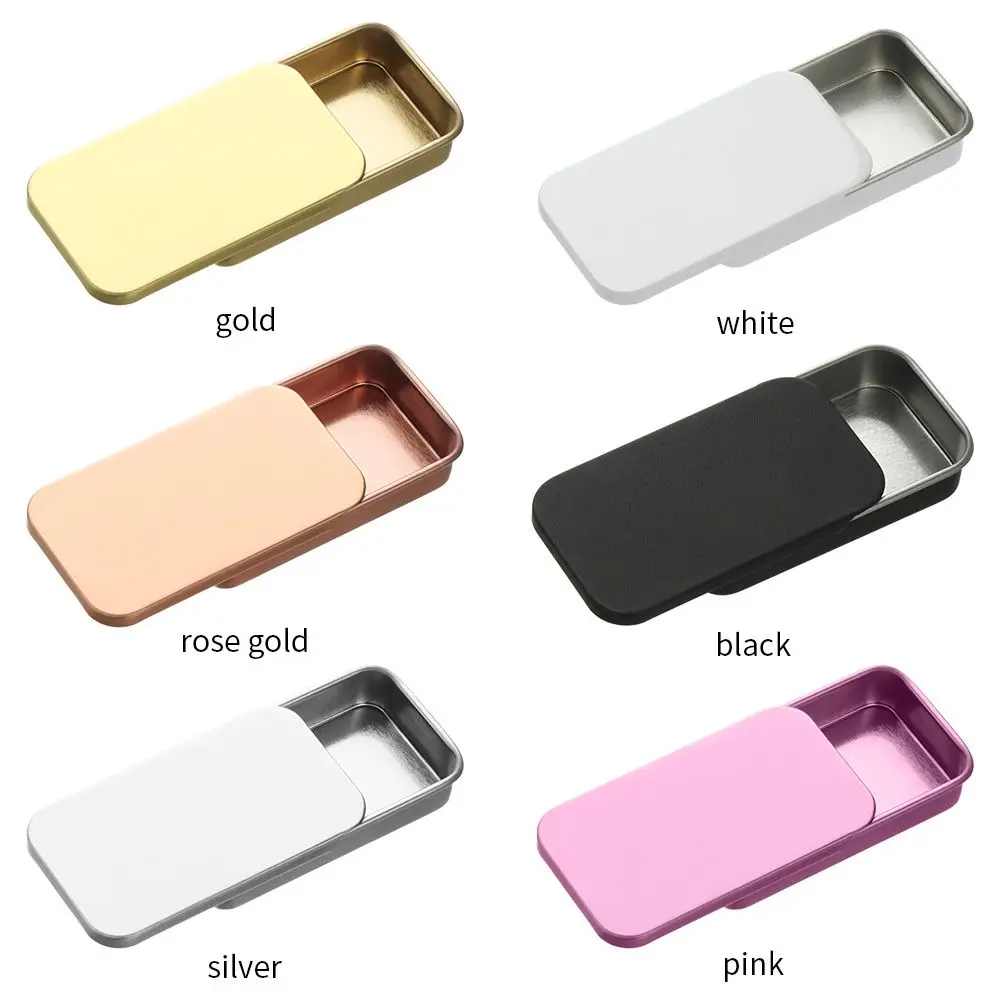 Compact Rectangular Tin Storage Box for Jewelry, Pills, and Cosmetics