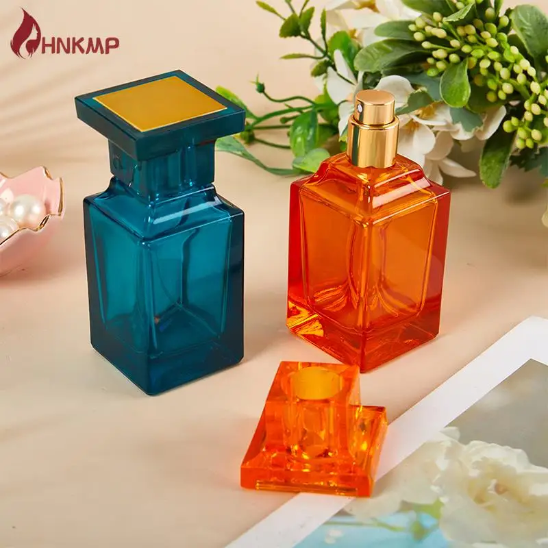 유리 리필 나선형 두꺼운 바닥 사각형 유리 무화기 향수병, 화장품 빈 스프레이 병 용기, 50ml