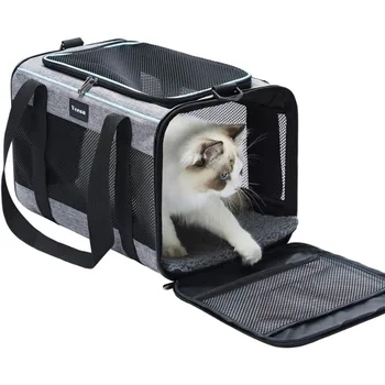 Vceoa 17.5x11x11 Inches Cat, Dog Carrier for Pets Up to 16 Lbs, Soft-Sided Cat Bag Animal Carriers Travel Puppy Carry As a Toy 1