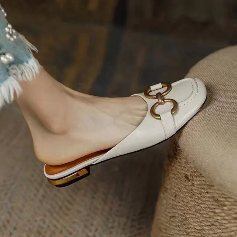 Women Sandals French Vintage Summer Low Heel