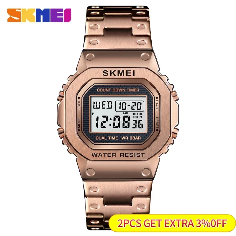 SKMEI 1456 3Bar Waterpoof Alarm Clock Alloy Case Digital Men Watches reloj hombre Fashion Sport Watch Men Digital Watches 2