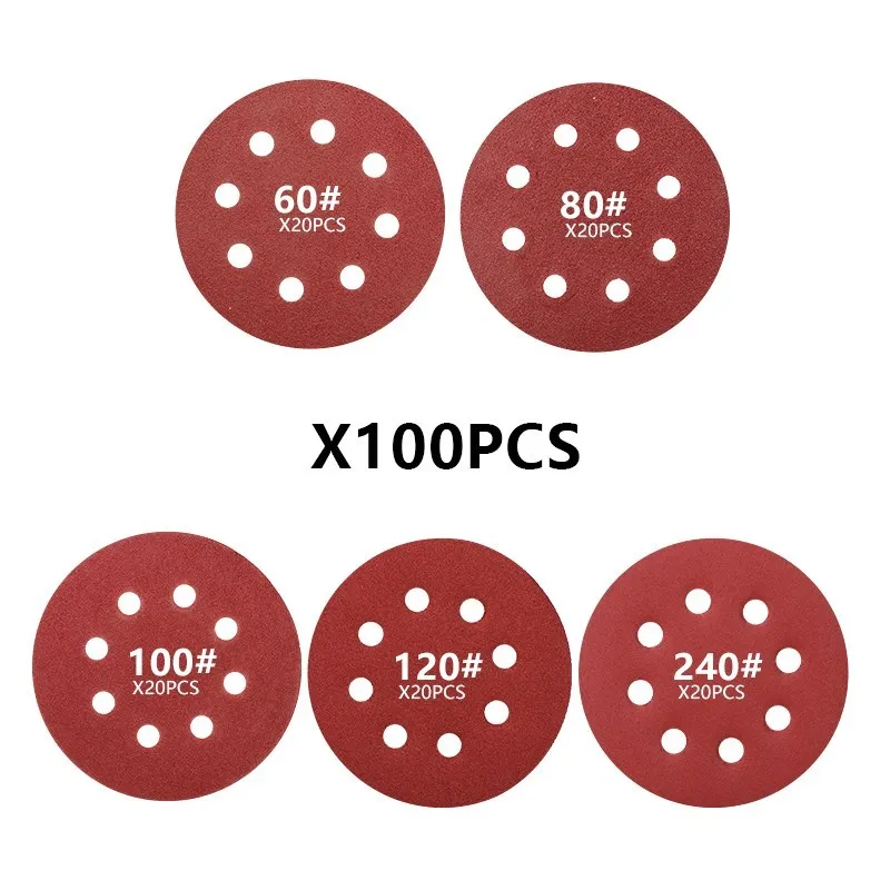 XCAN 5Inch 125mm Round Sandpaper 8 Holes Disk Sand Sheets Grit 40-3000 Hook and Loop Sanding Disc Abrasives for Polish