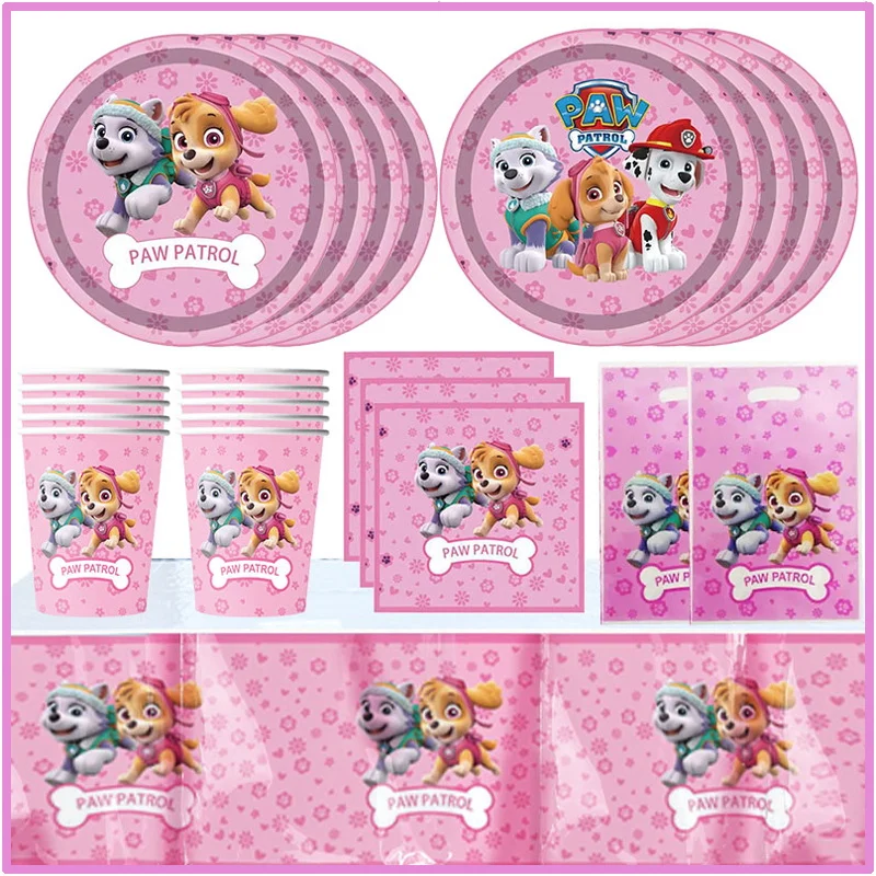 Skye Paw Patrol Birthday Party Decorations New Skye Pink Paper Cups Plates Napkins Kit Balloon Banner Baby Shower Event Supplies birthday party decorations